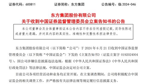 股价连续三日大跌,东方集团深夜公告 遭证监会立案调查 大股东2300多万股被强制平仓,董事长被警示